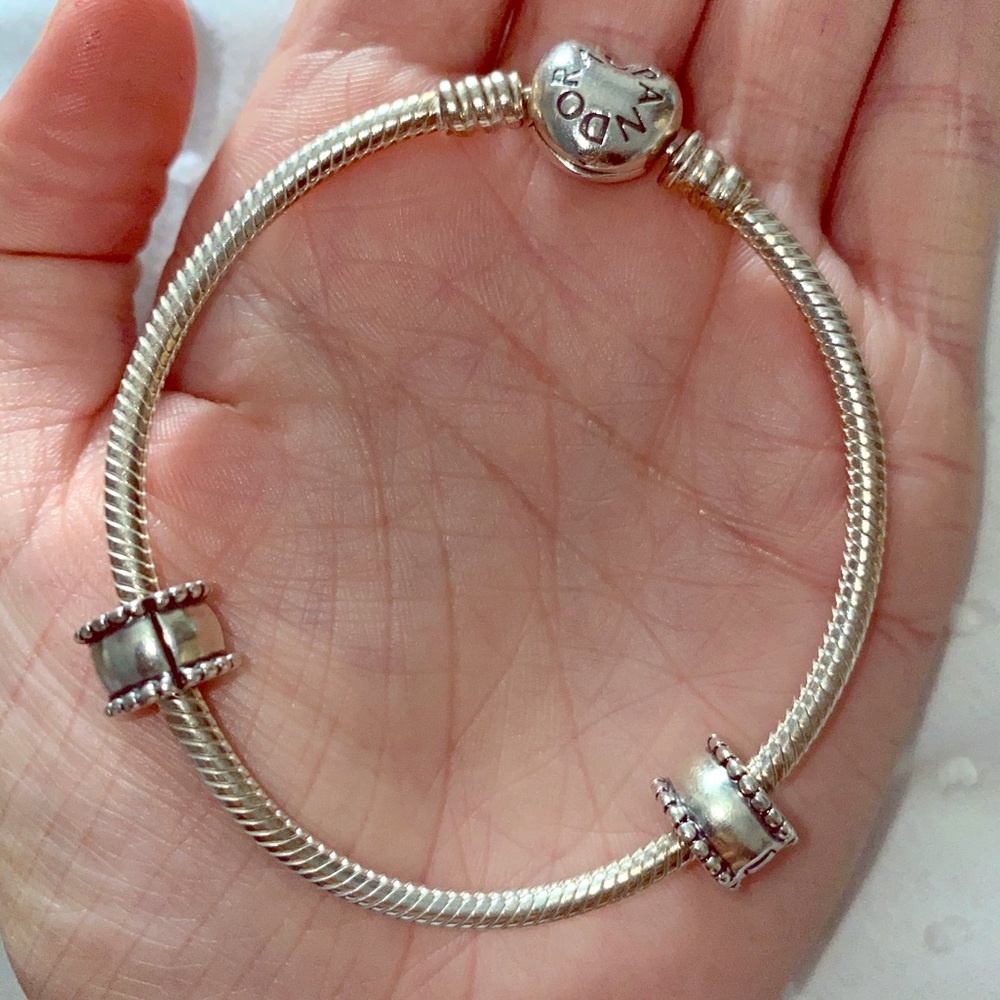 Pandora ❤️ Clasp Snake Bracelet & 2 Beaded Clips